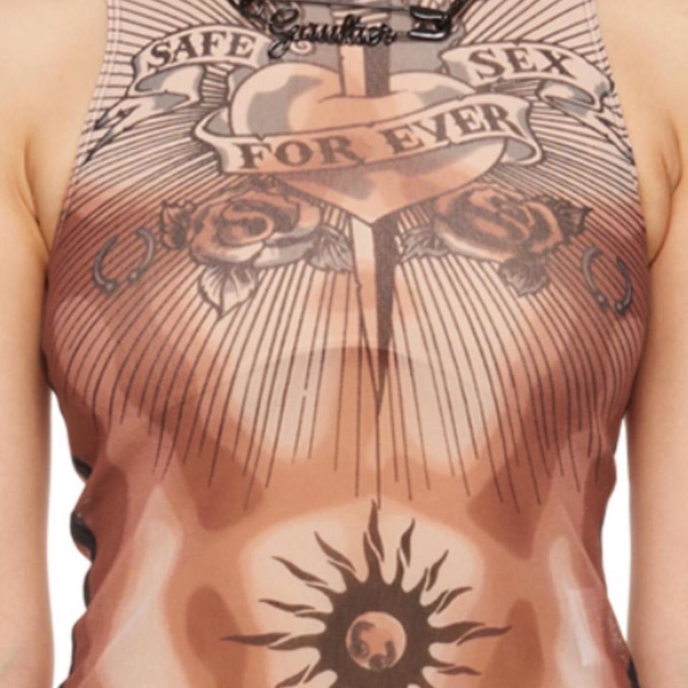 Jean Paul Gaultier Brown Graphic Tank Top